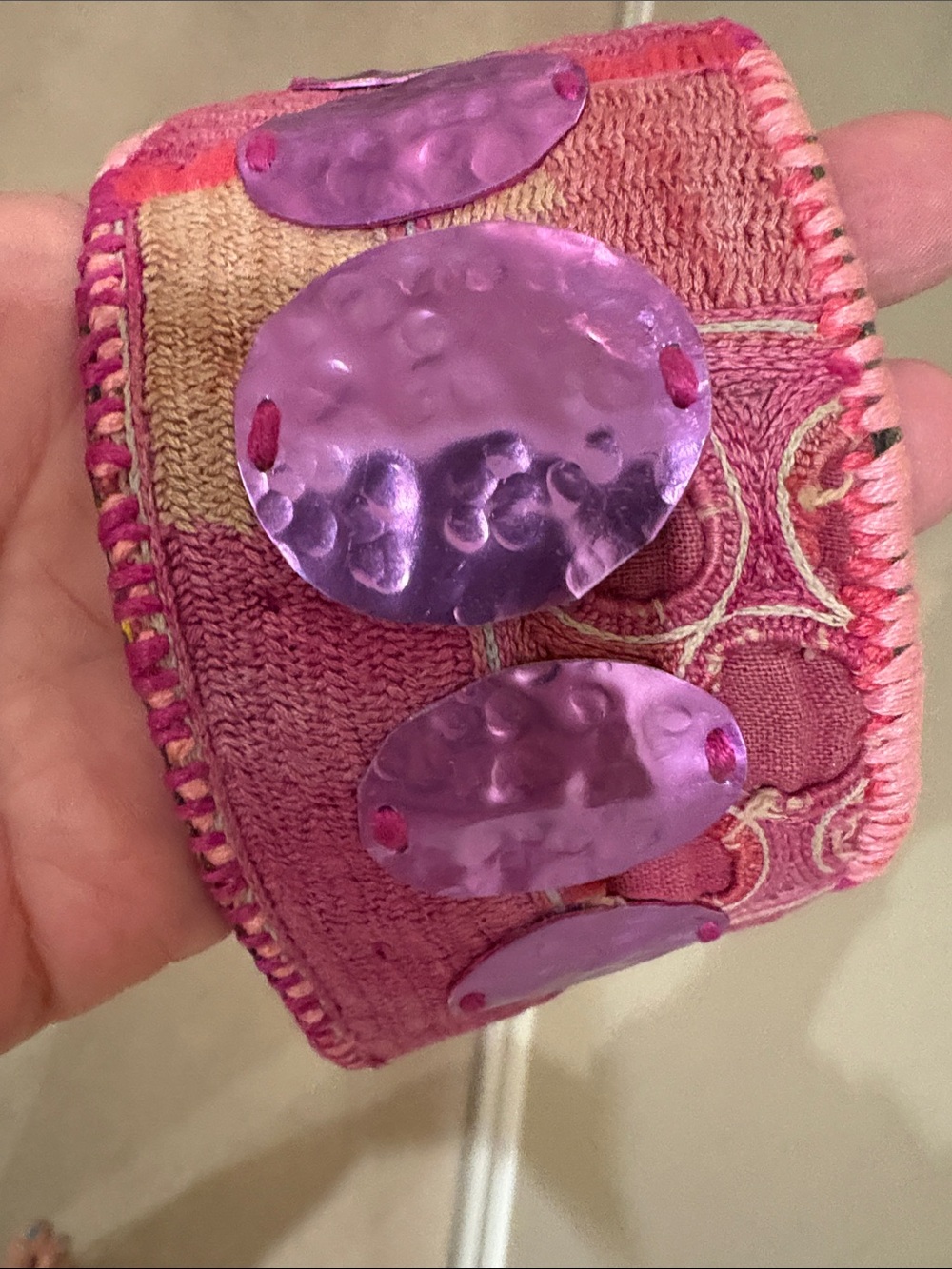 Handcrafted Pink Embellished Statement Cuff Bracelet